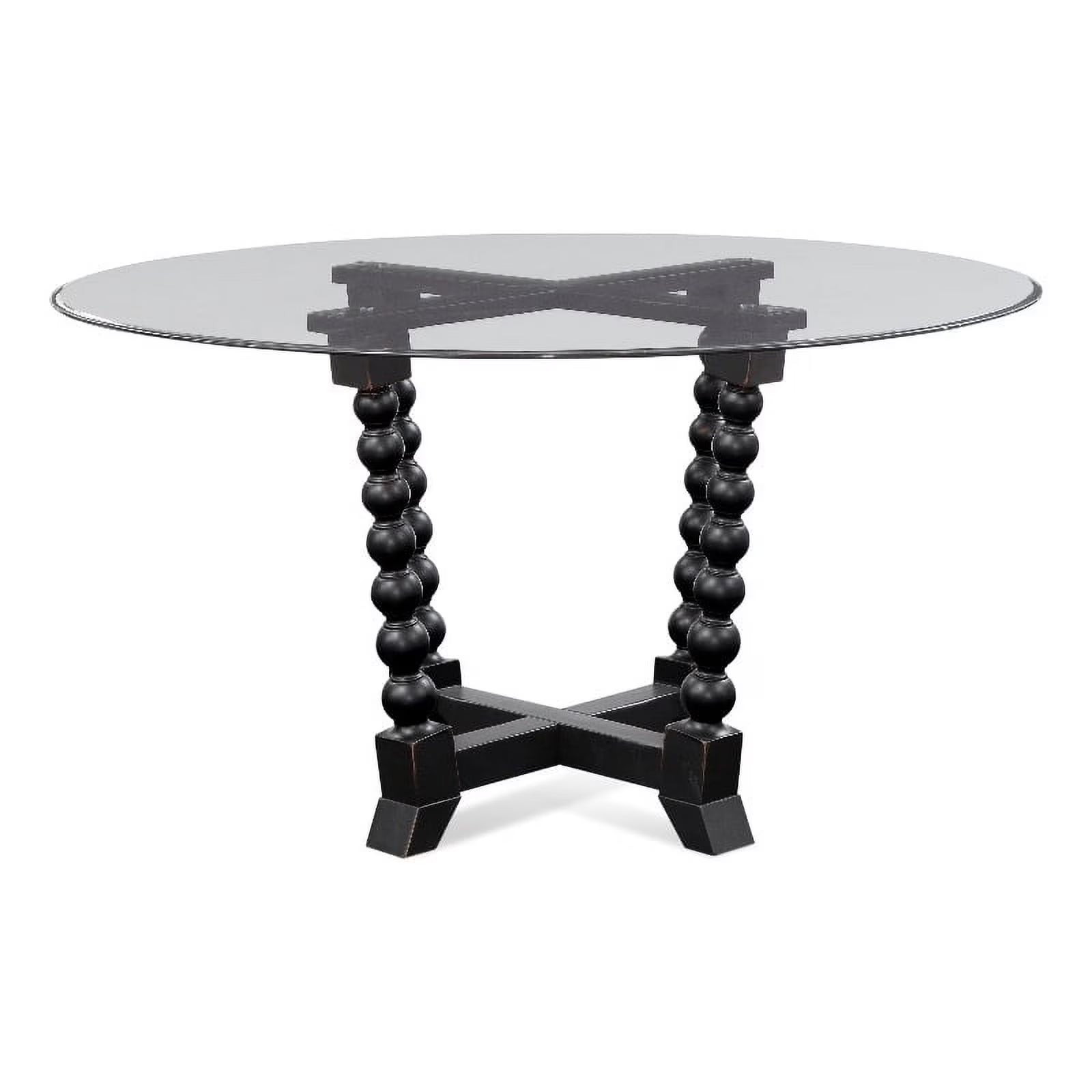 Antique Black Round Wood & Glass Dining Table O5518