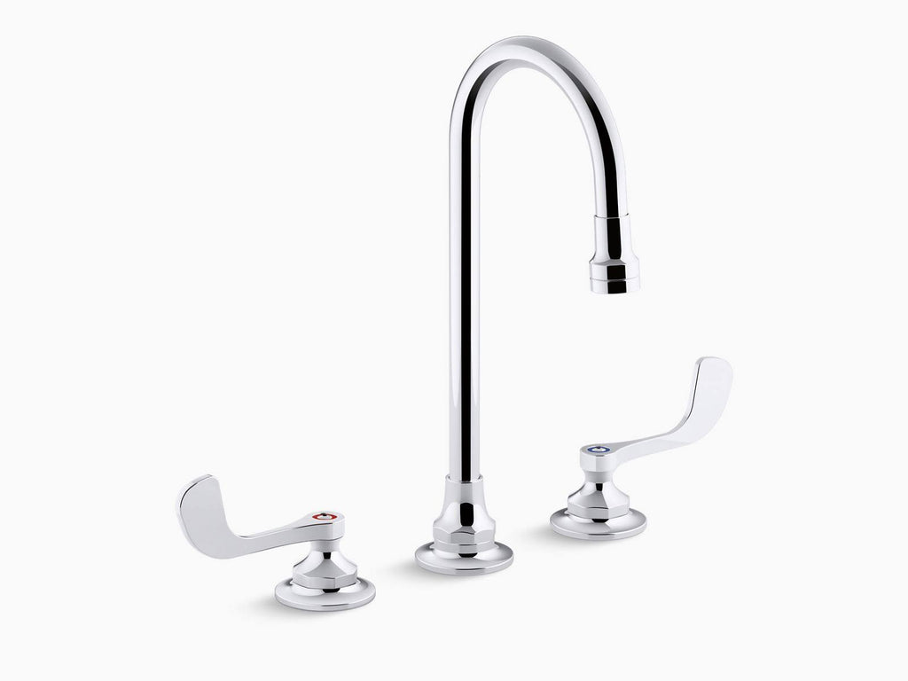 Widespread Bathroom Sink Faucet with Gooseneck Spout and Wristblade Handle M129
