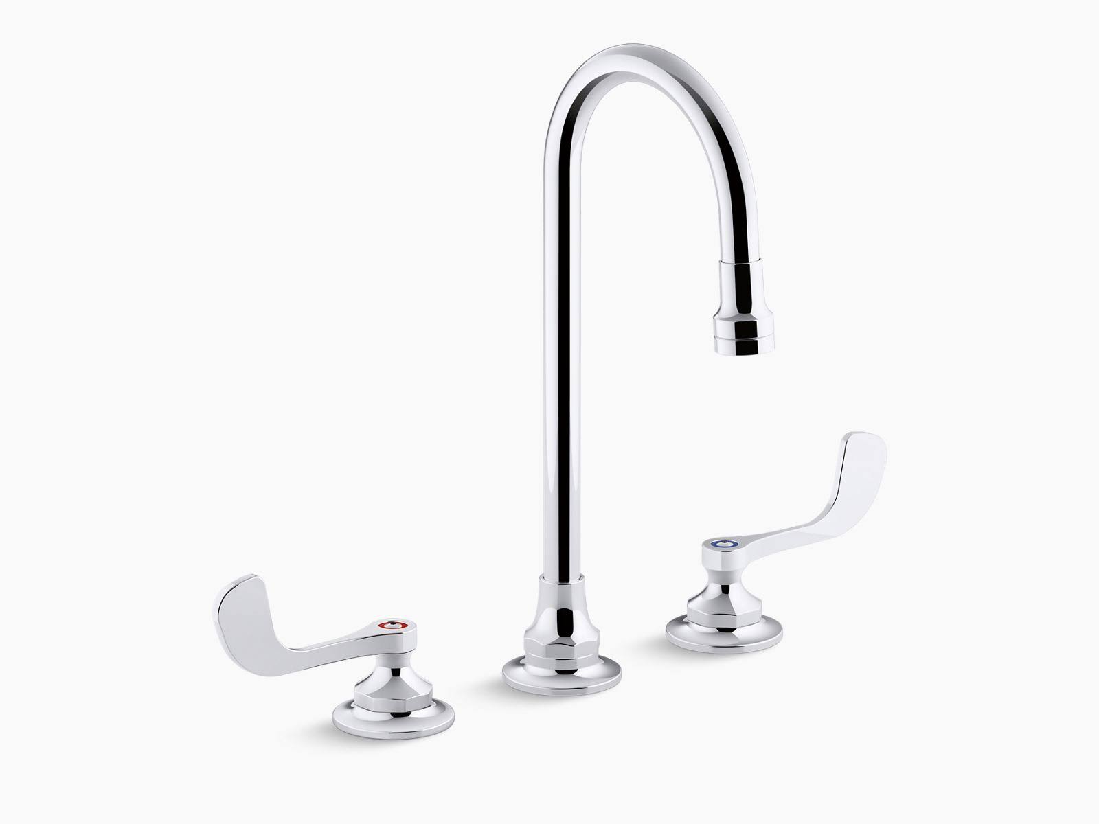Widespread Bathroom Sink Faucet with Gooseneck Spout and Wristblade Handle M129