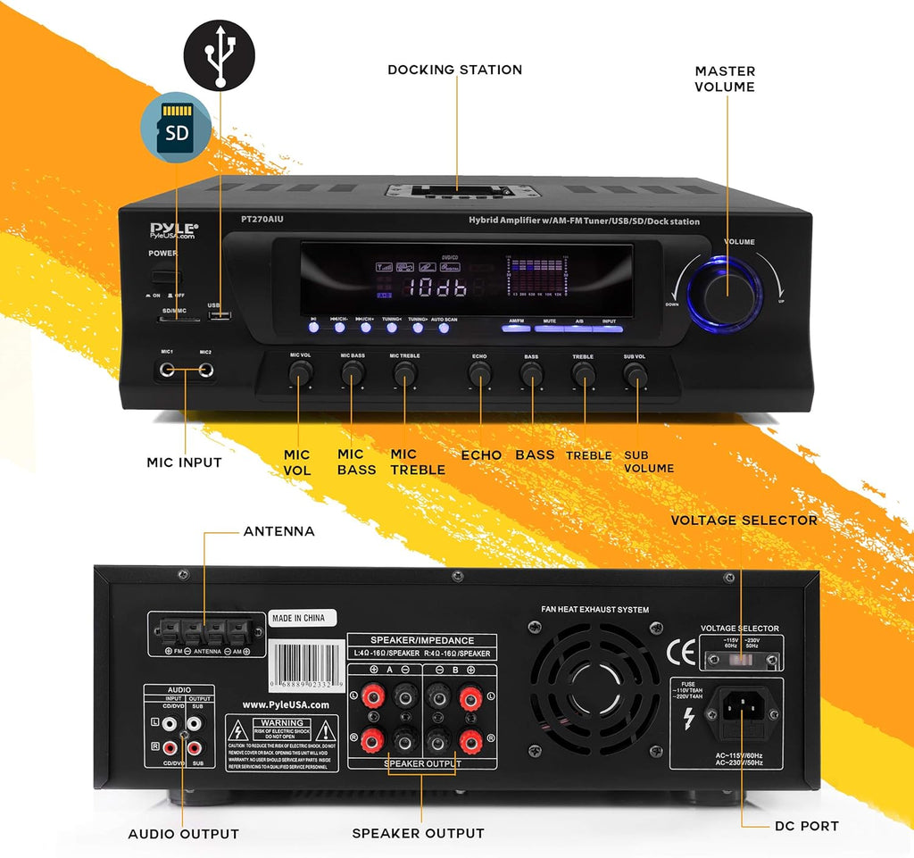 300W Digital Stereo Receiver System with AM/FM Tuner, USB/SD MP3 Player, Subwoofer Control, A/B Speaker, iPod/MP3 Input, Karaoke, Cable & Remote Sensor I78399