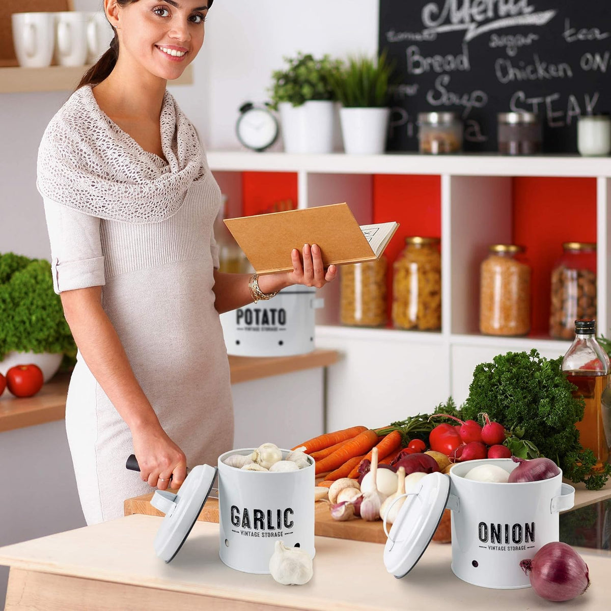 Farmhouse Kitchen Storage Canister Set of 3, Pack of 2 B219699