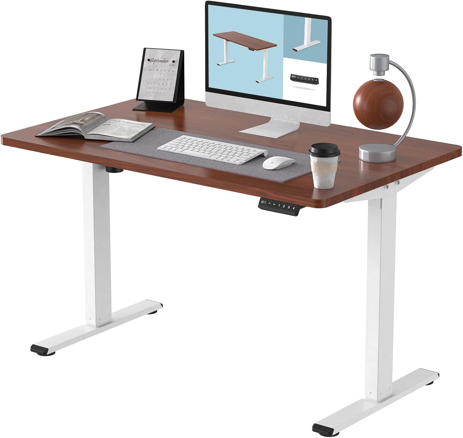Bamboo Standing Desk 48 x 24 Inches Electric Sit Stand Up Desk with White Frame N325