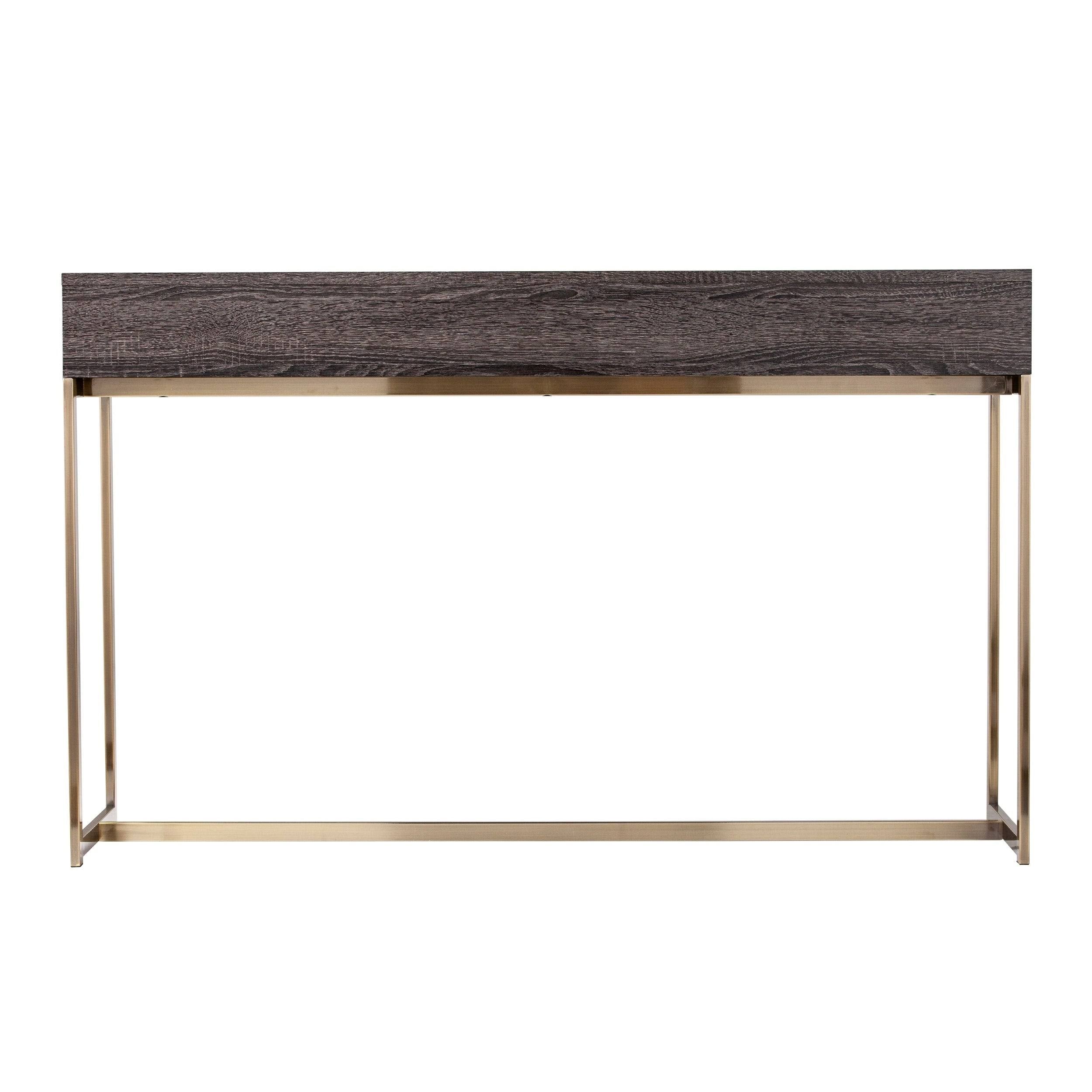 Black Oak Antique Brass Console Table with Storage W59766