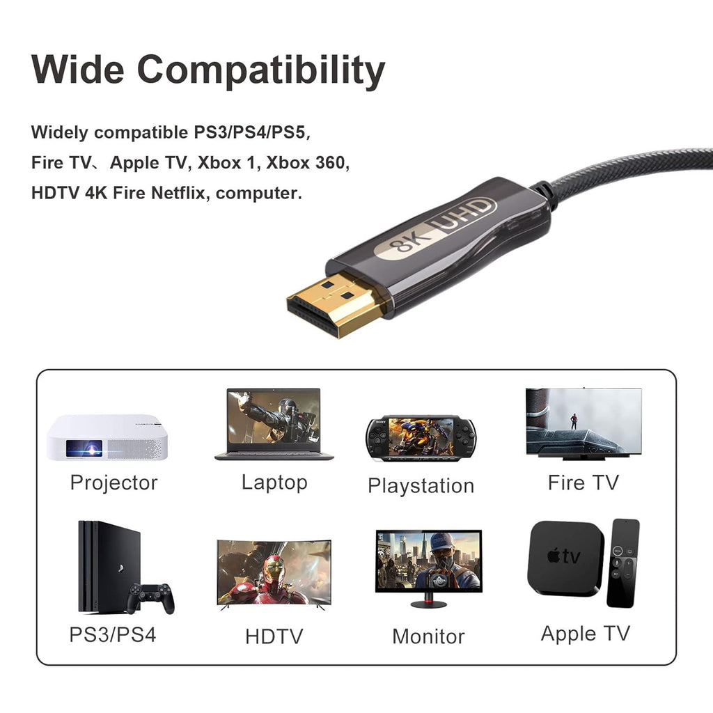 8K Fiber Optic HDMI 2.1 Cable 50ft, 48Gbps, Pack of 2 J744