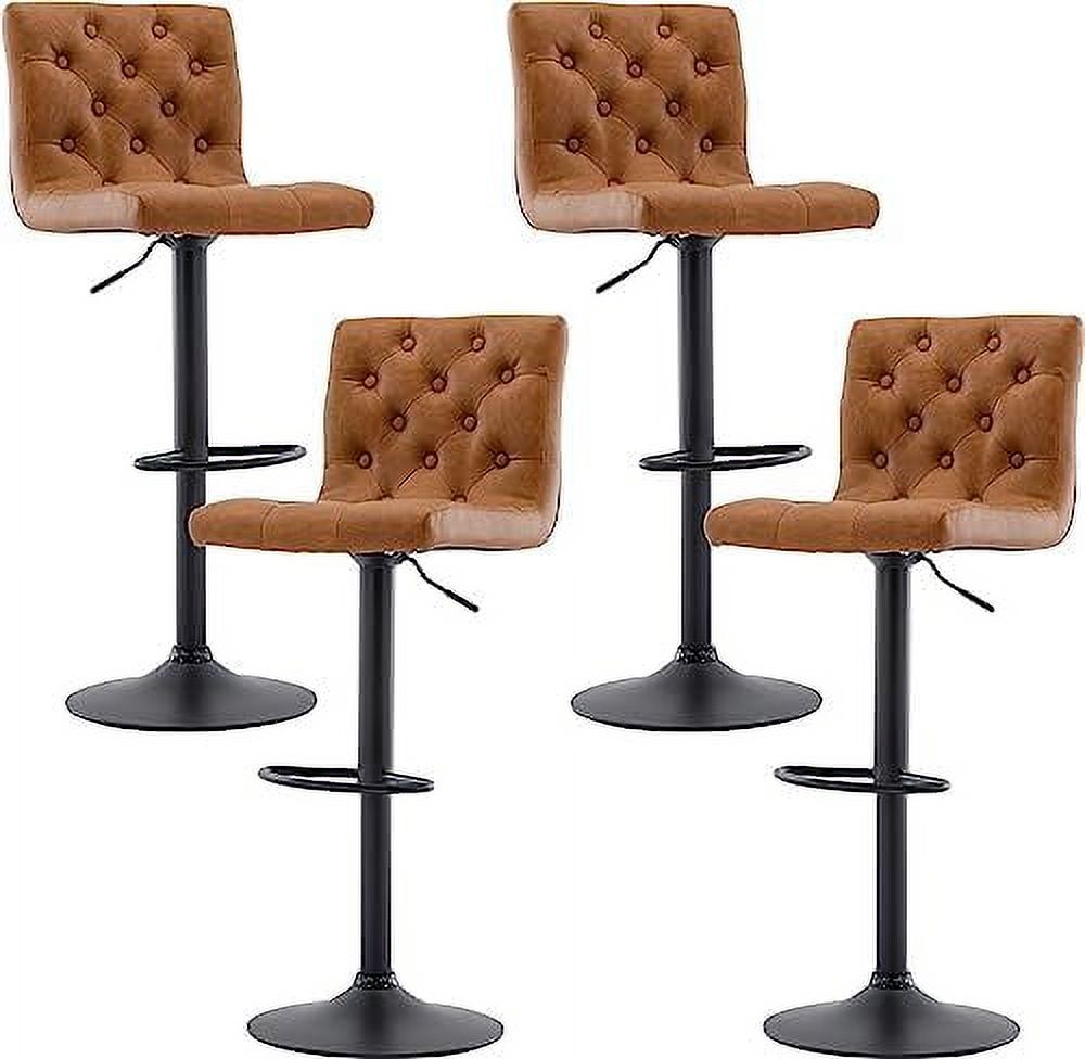 Set of 4 Adjustable Swivel Counter Height Stools with Button Tufted Back Faux Leather Upholstered Island Chairs with Footrest Brown G57013