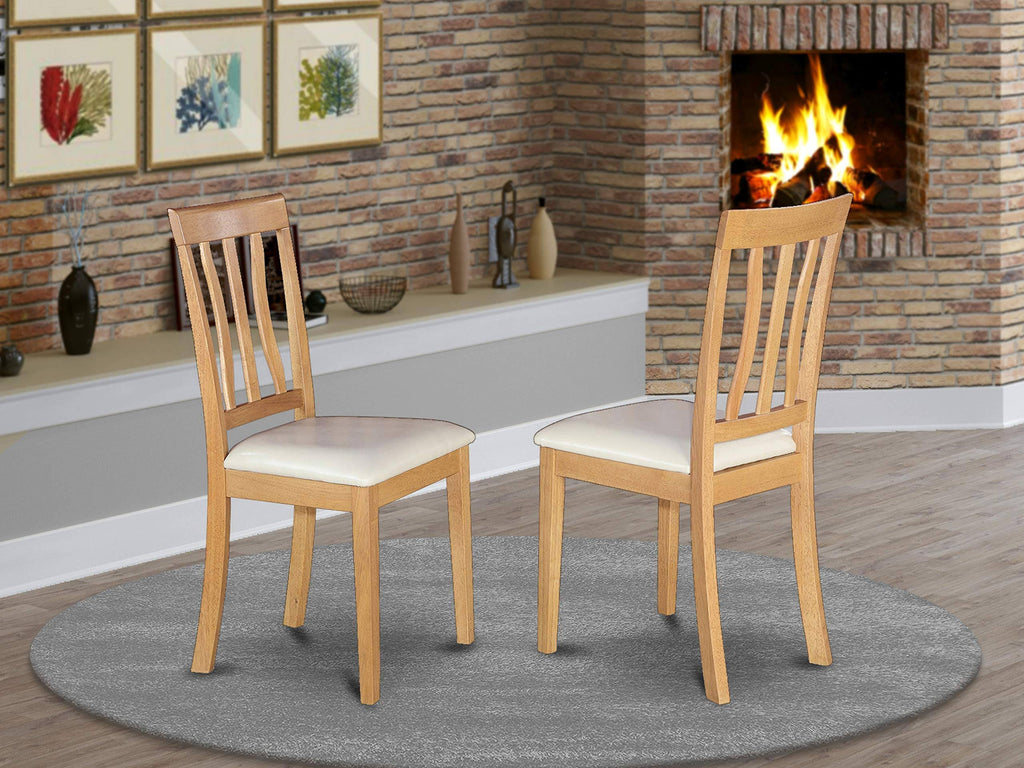 Antique Oak Finish Faux Leather Dining Chair Set of 2 U37164