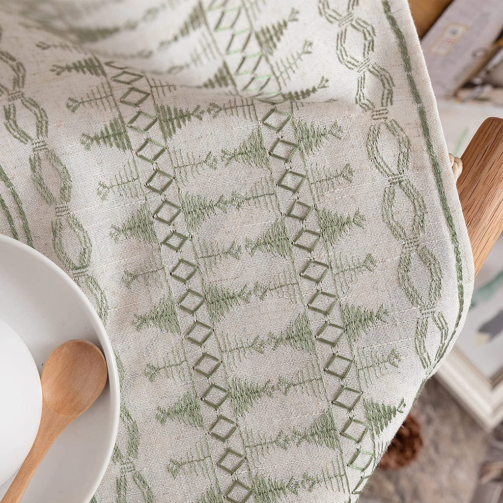 Sage on Beige Semi Sheer Linen Curtains 84 Inch Grommet 2 Panels A446552