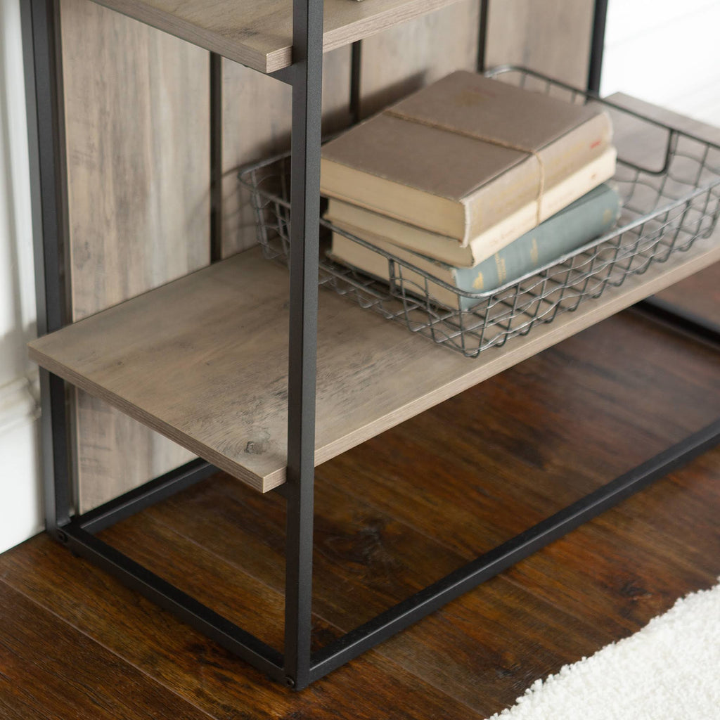 Grey Wash Black Metal Farmhouse Bookcase L92307
