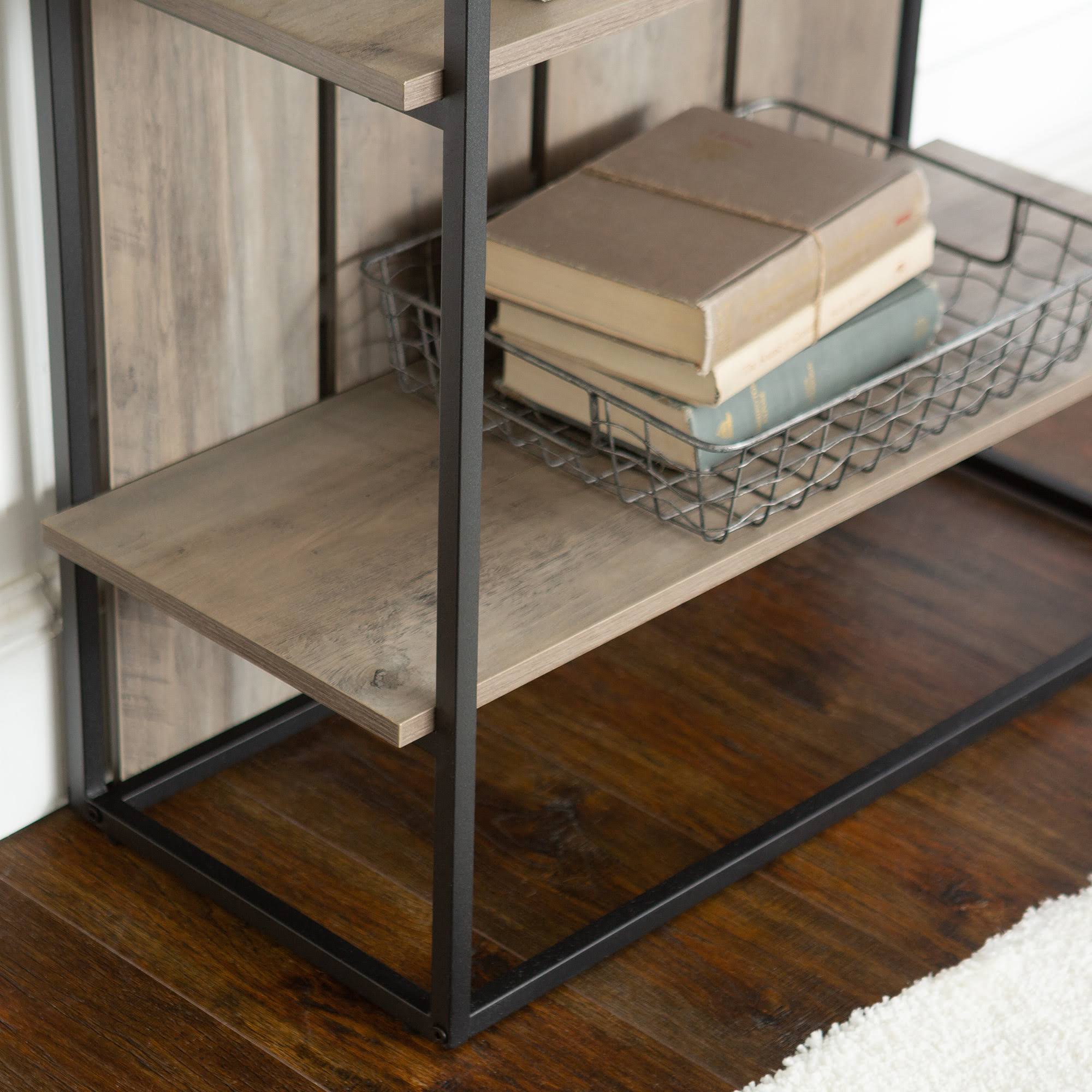Grey Wash Black Metal Farmhouse Bookcase L92307
