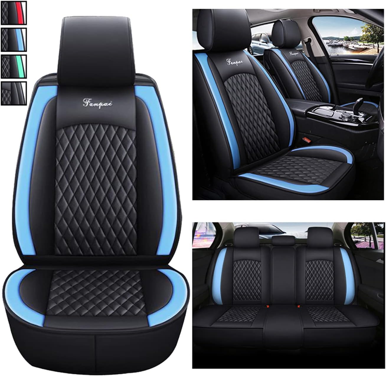 Black Blue Waterproof PU Leather Car Seat Cover Protector Pad R6482
