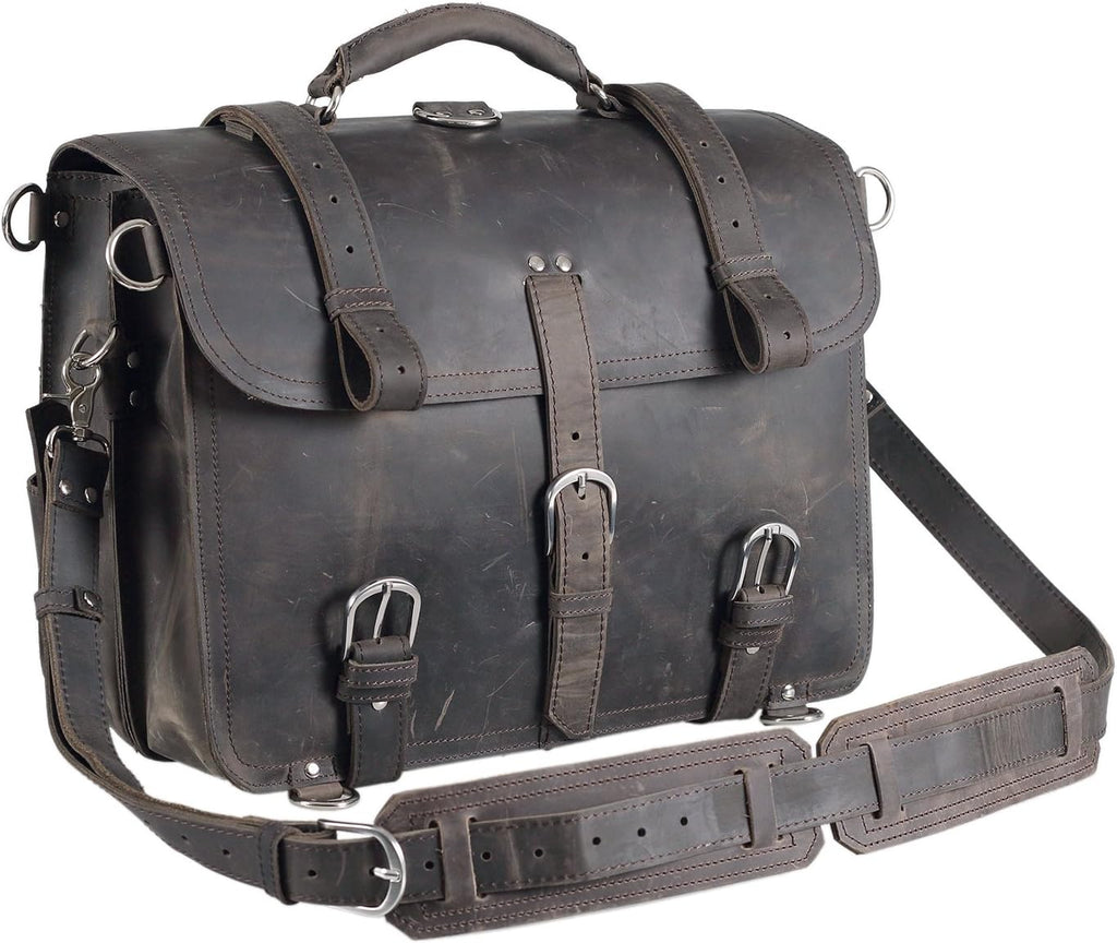 Thick Full Grain Leather 16'' Briefcase Messenger Bag R23973