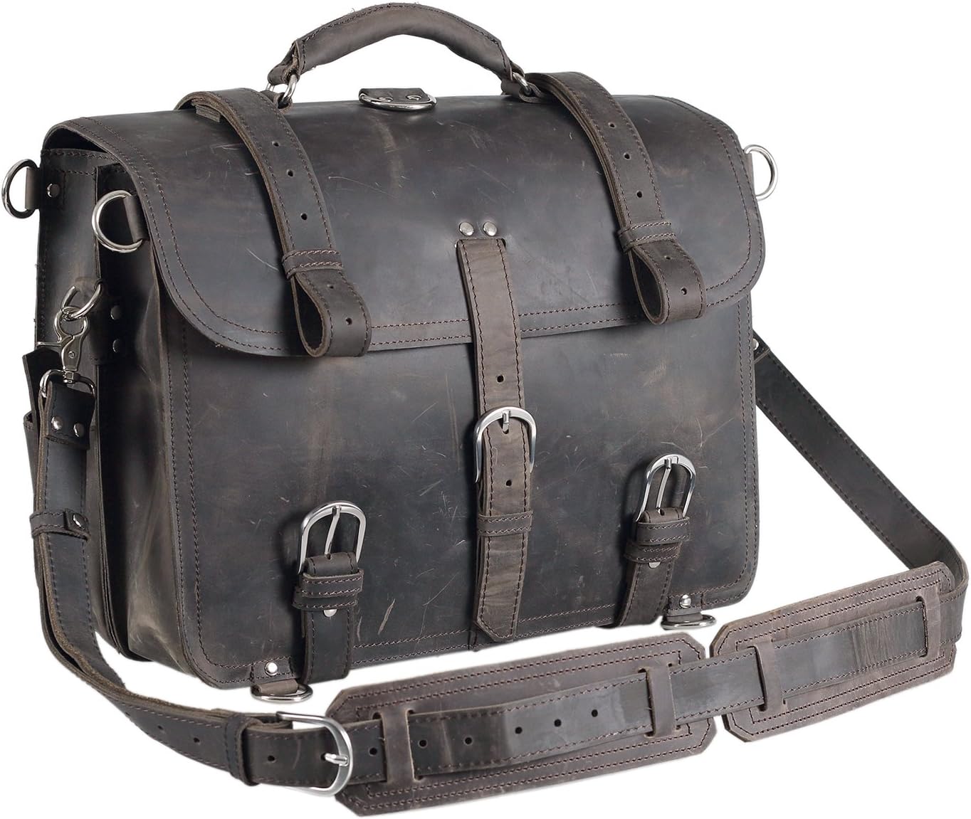 Thick Full Grain Leather 16'' Briefcase Messenger Bag R23973