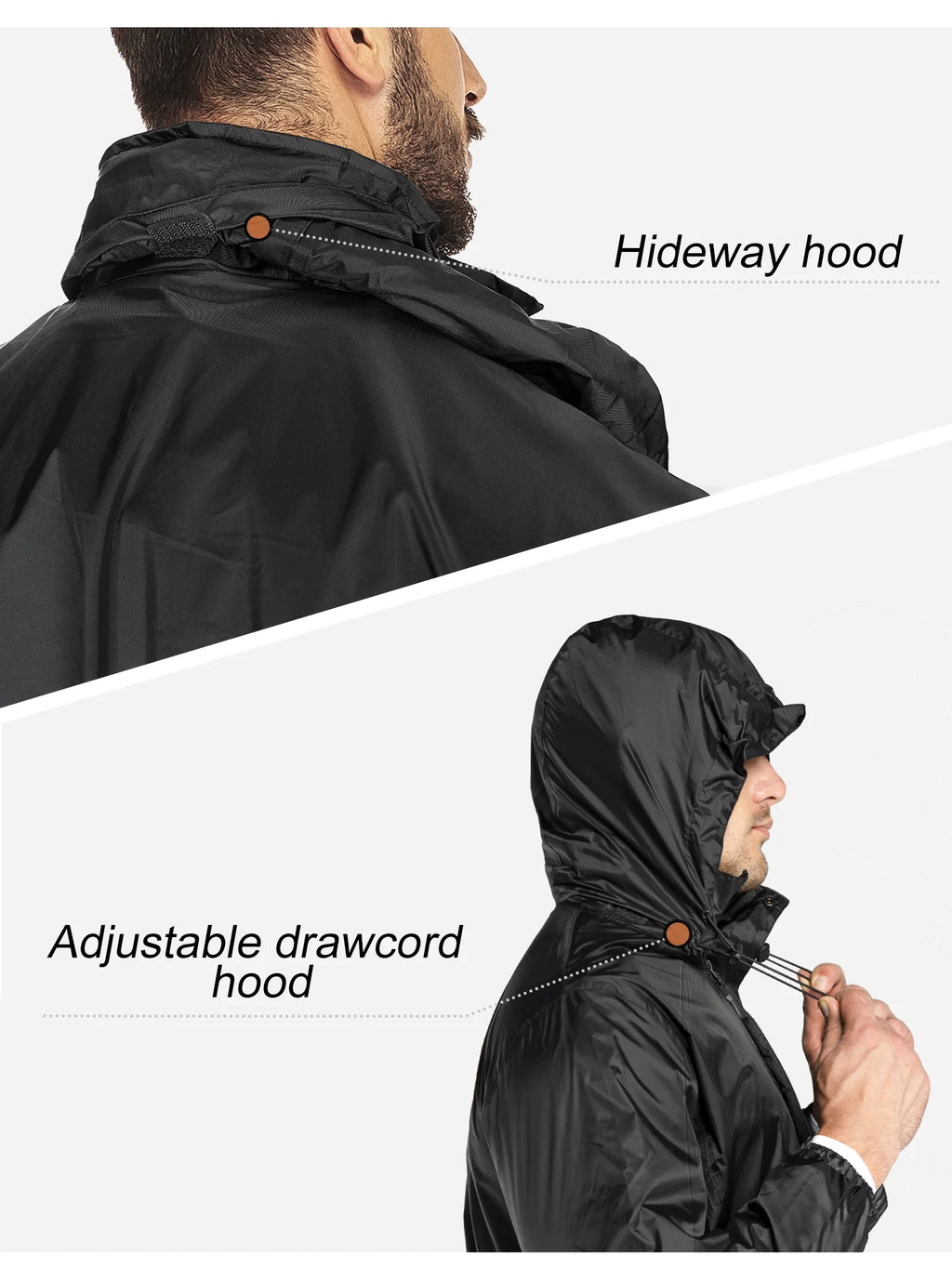 Black Large Waterproof Rain Suit with Hideaway Hood G969