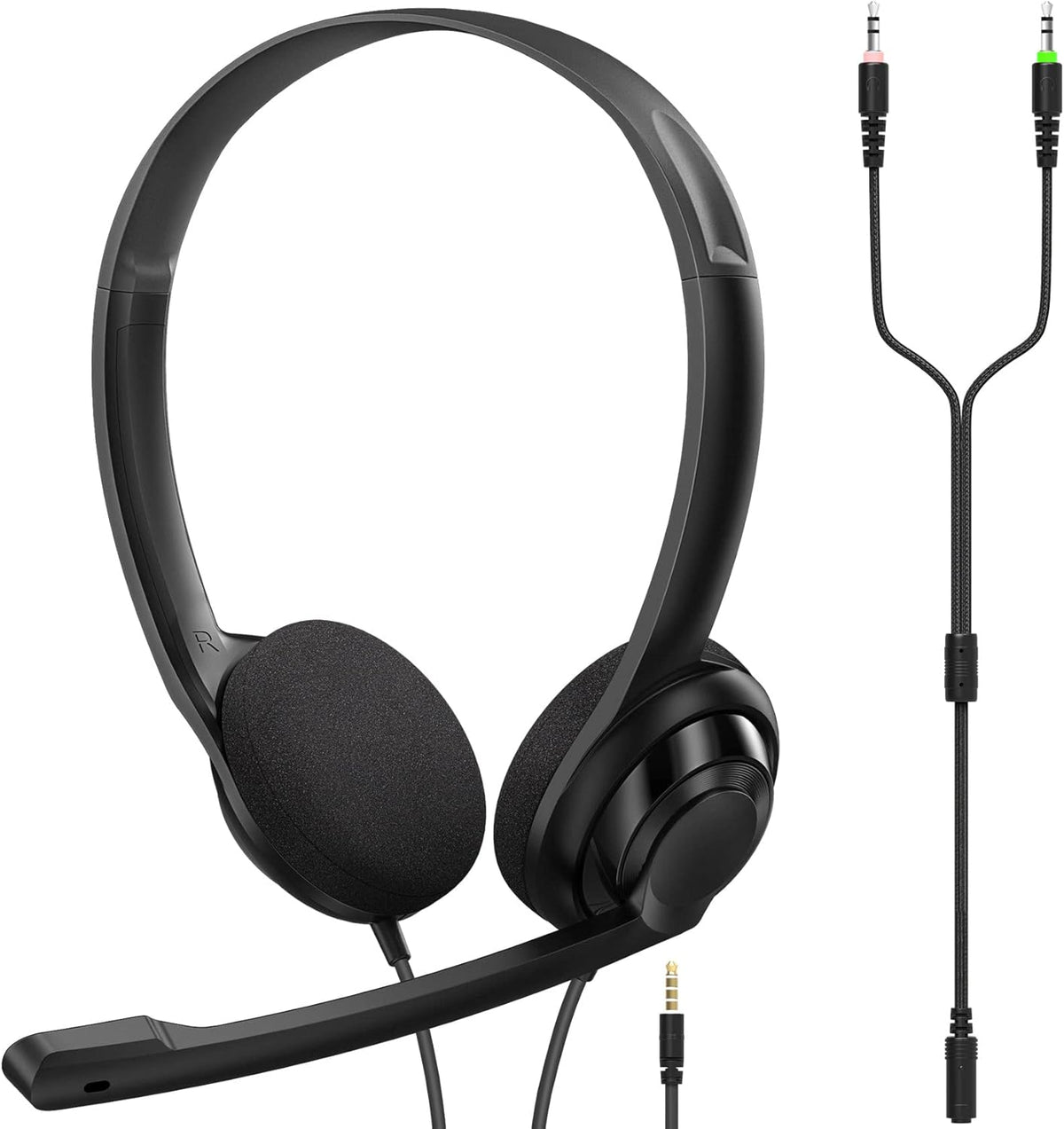 Wired On-Ear Headset with Microphone, 3.5mm Jack, Pack of 2 Z48219