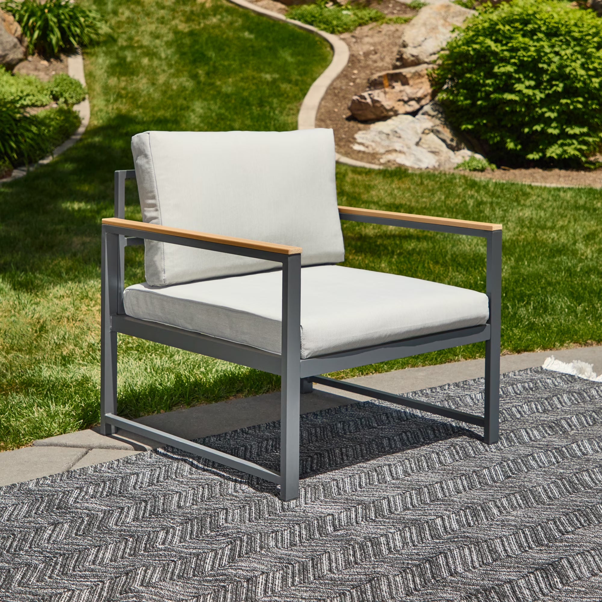 Gray Outdoor Metal Chair with Seat Cushions K82160