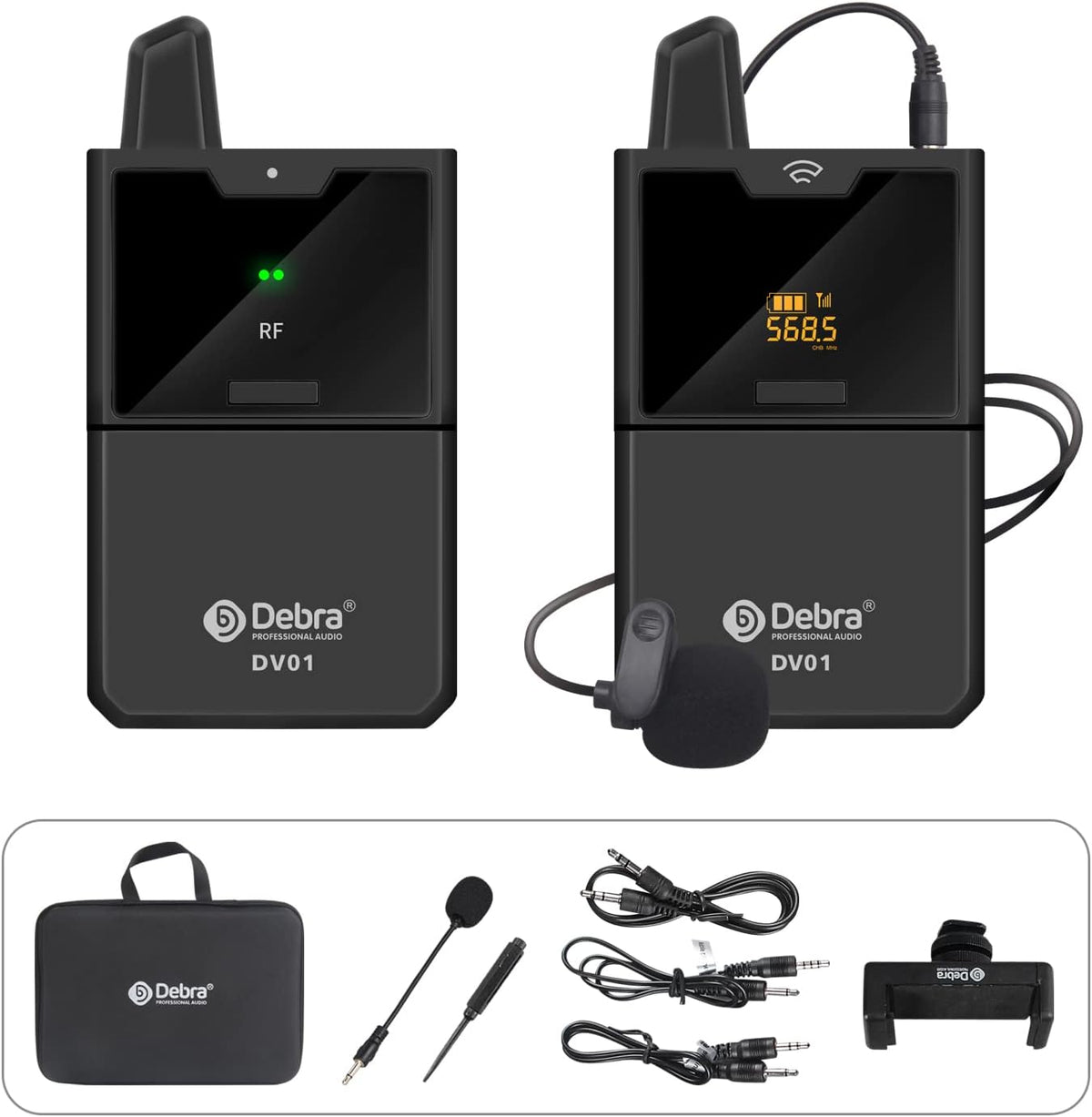 UHF Wireless Lavalier Microphone System with Transmitter and Receiver, 164 Feet, Pack of 2 N834908