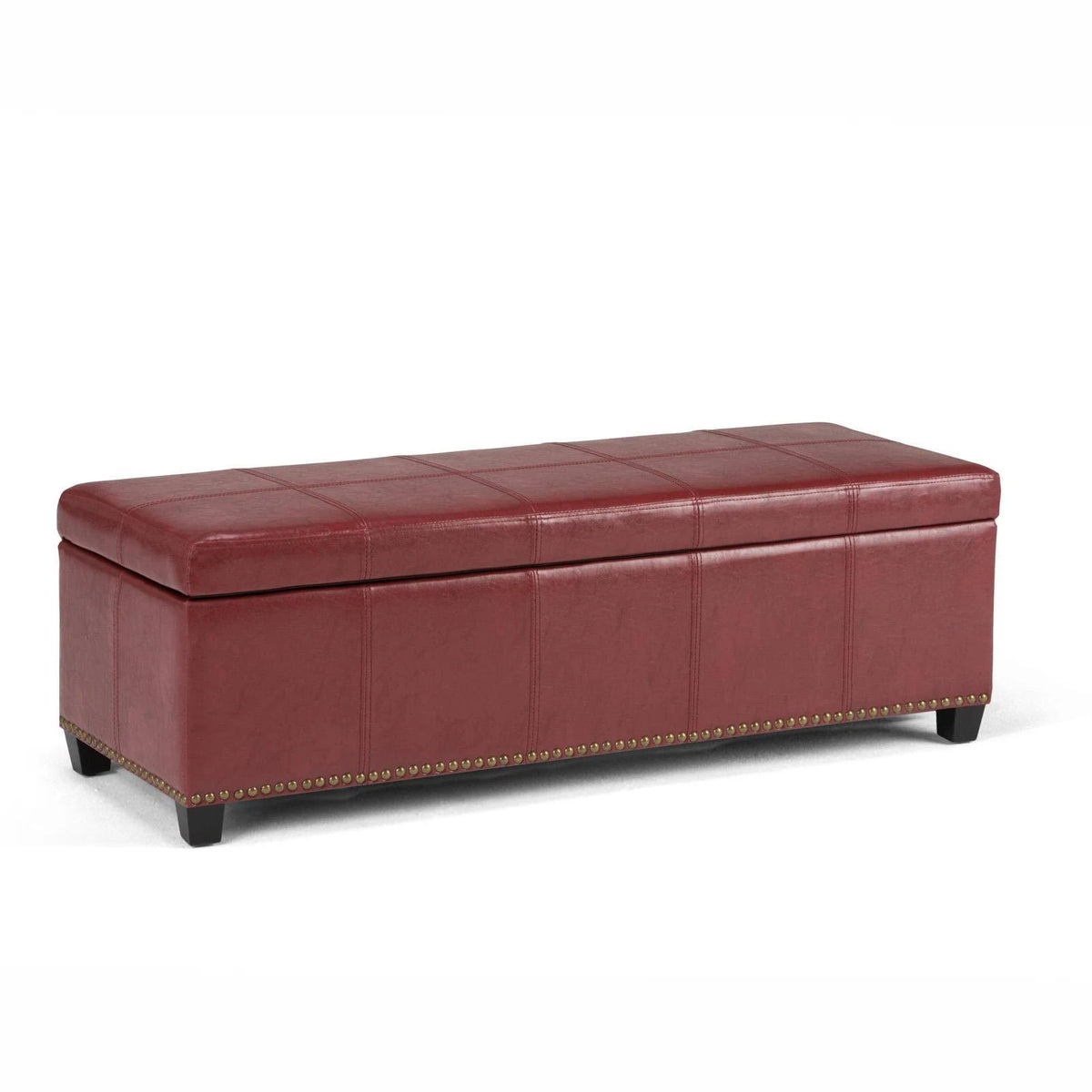 48 inch Wide Transitional Storage Ottoman in Radicchio Red Bonded Leather Y5851