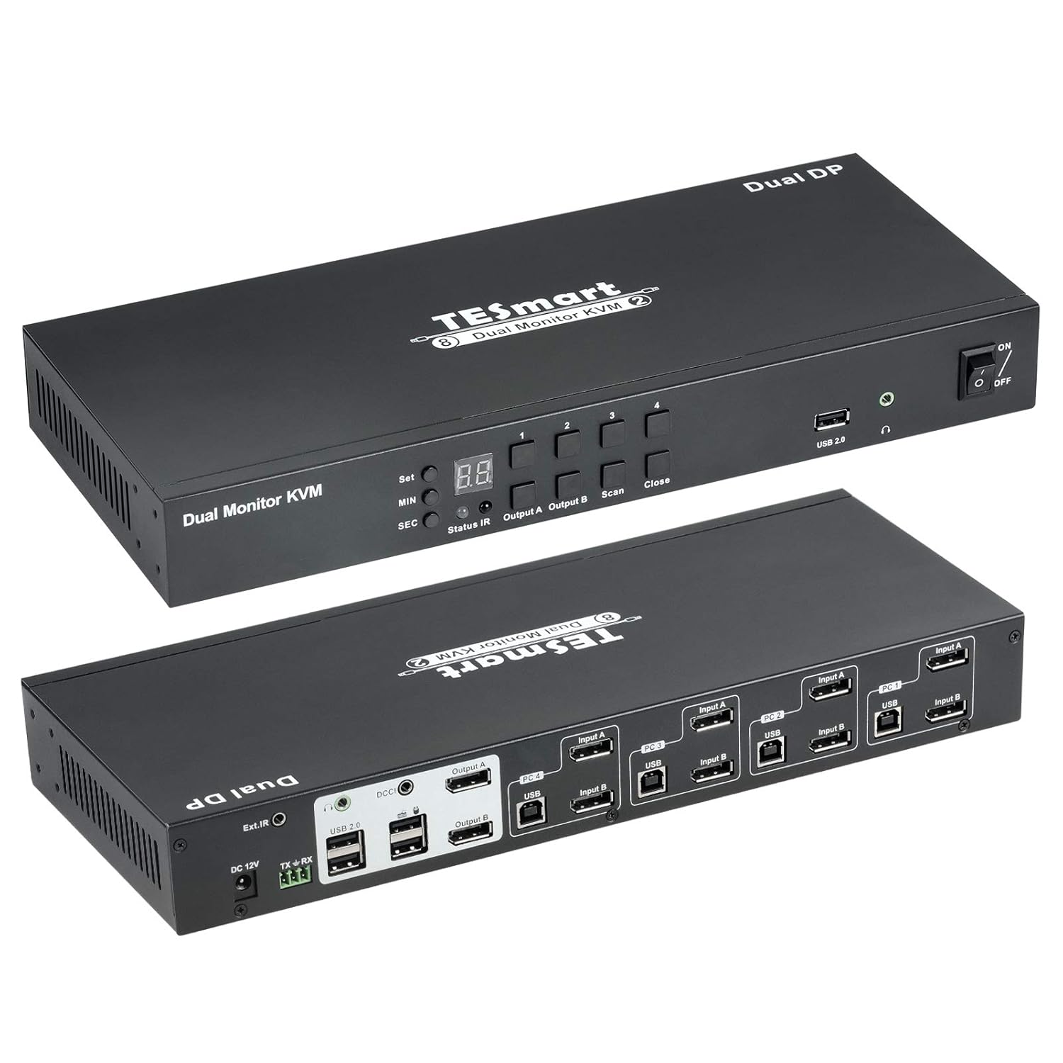 HDMI Dual Monitor KVM Switch 4 HDMI PCs + 2 HDMI Monitors 4K @60Hz Black E510838