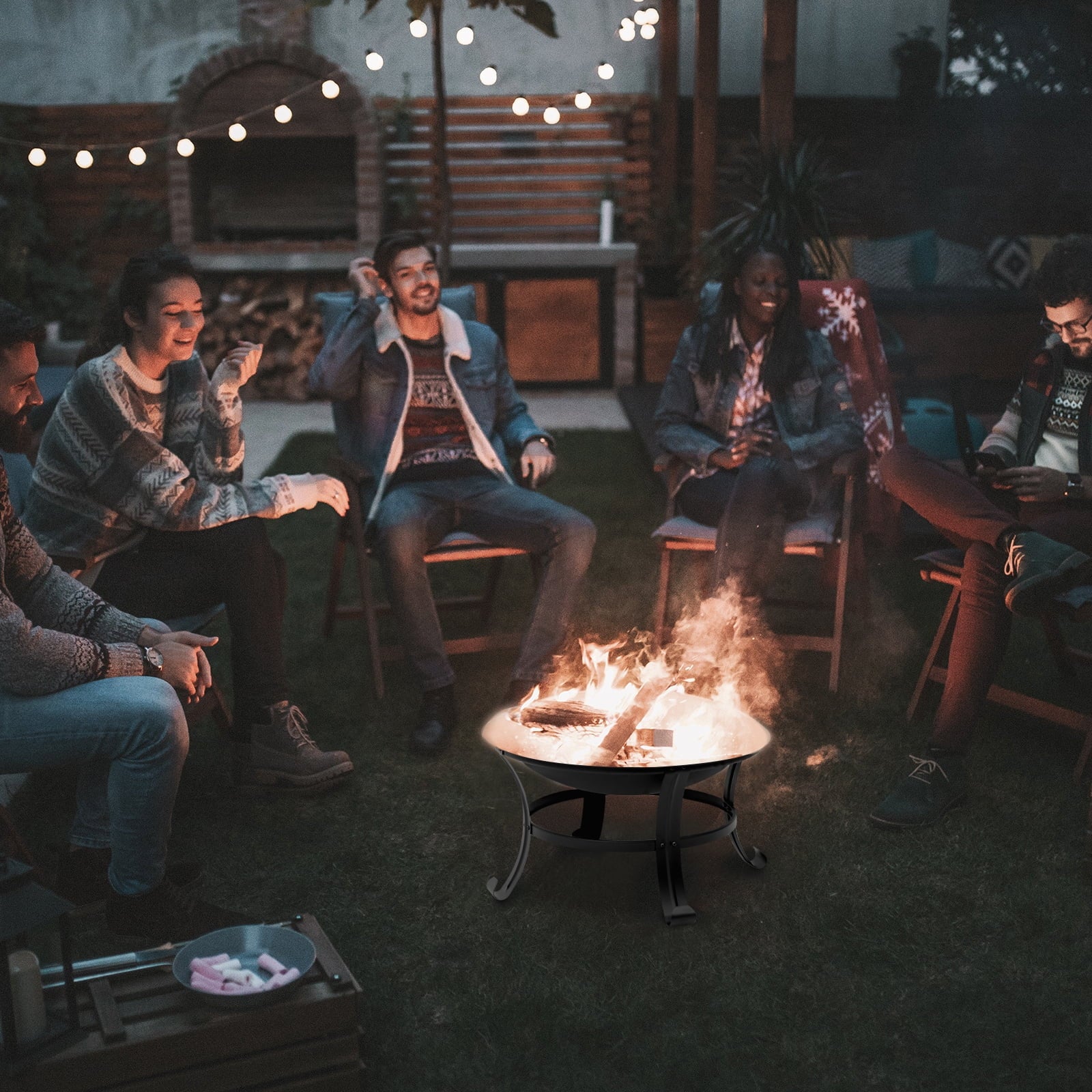 26" Wood Burning Steel Fire Pit with Spark Screen Q85226