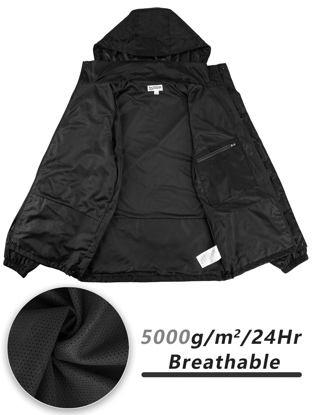 Black Large Waterproof Rain Suit with Hideaway Hood G969