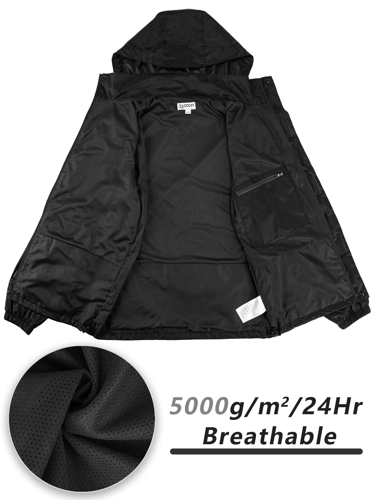 Black Large Waterproof Rain Suit with Hideaway Hood G969