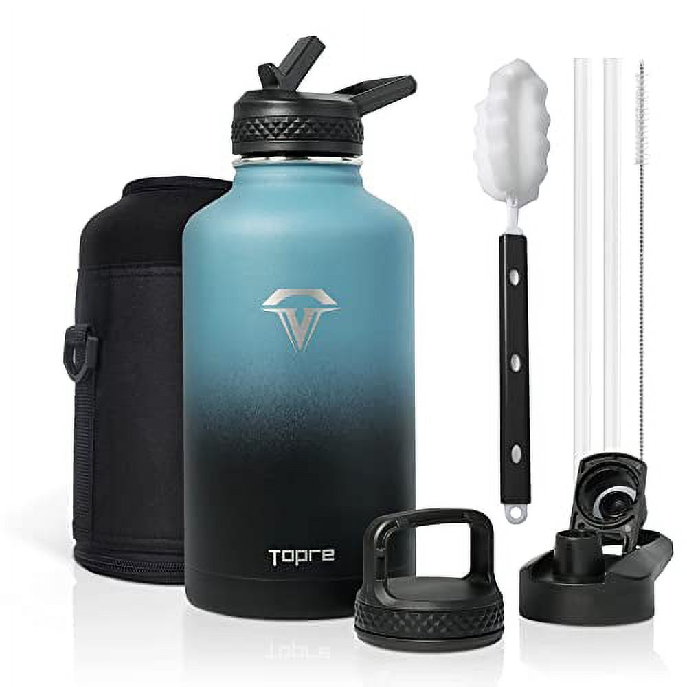 64 oz Insulated Stainless Steel Water Bottle with Straw and 3 Lids G61542