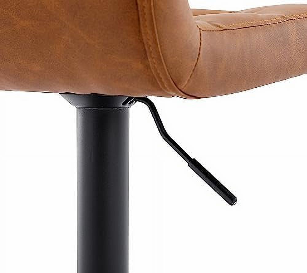 Set of 4 Adjustable Swivel Counter Height Stools with Button Tufted Back Faux Leather Upholstered Island Chairs with Footrest Brown G57013