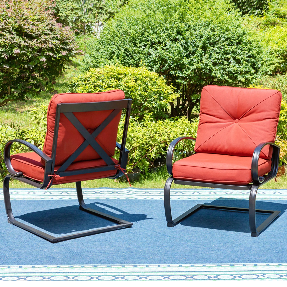 Set of 2 Outdoor Dining Chairs with Cushions, Black&Red G281