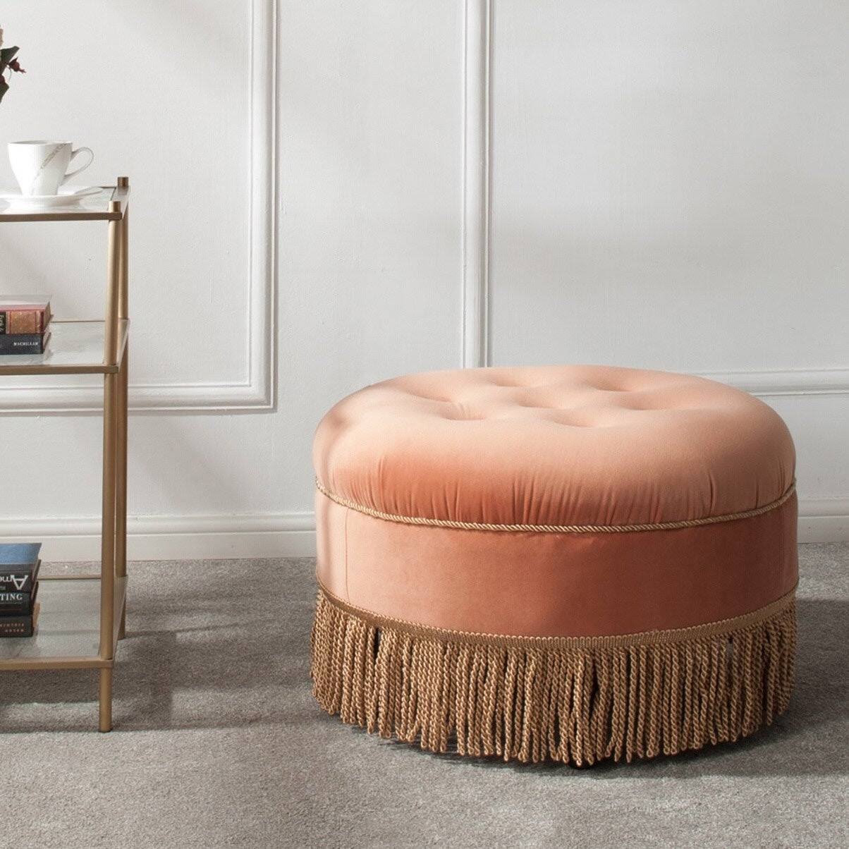 Off White Tufted Round Ottoman I1326