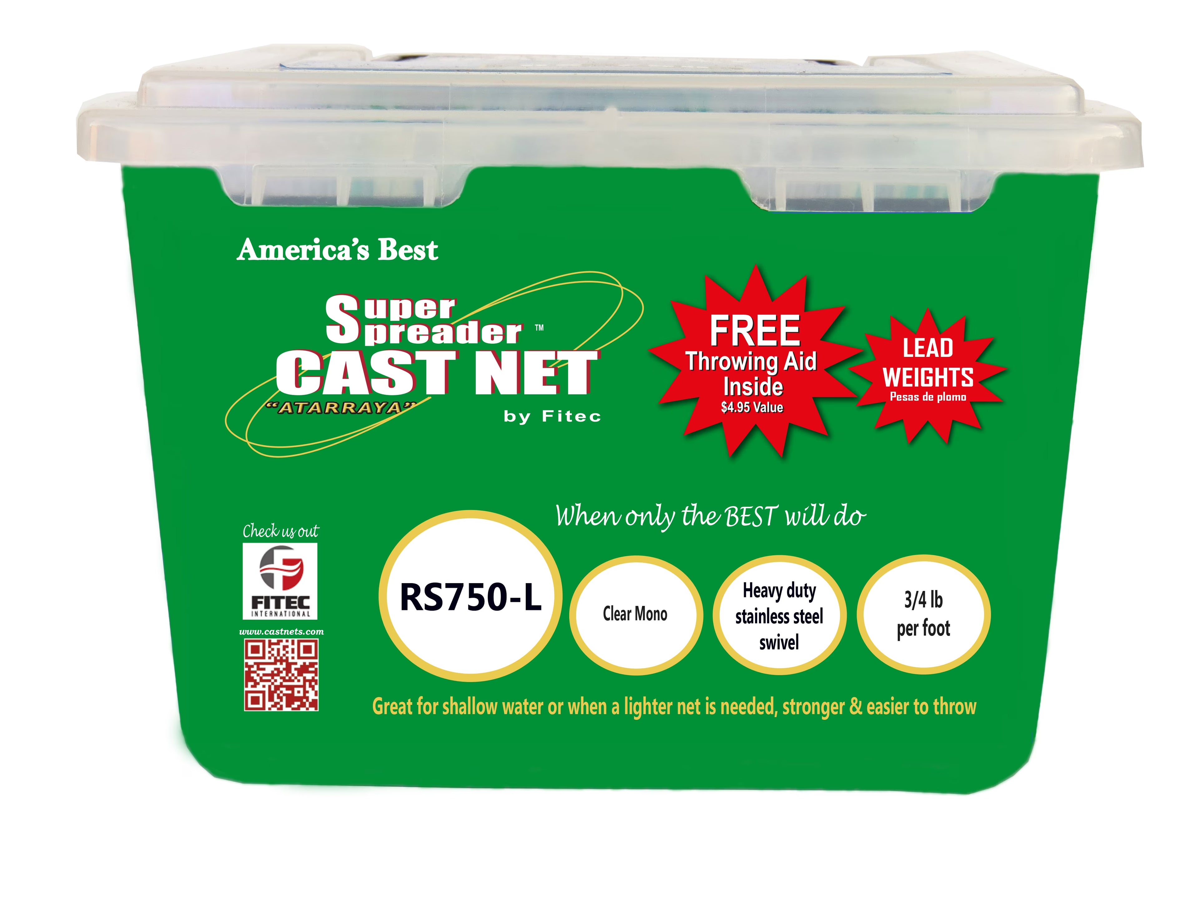 Cast Net, Clear, 4' radius, 3/8" mesh, 3/4 Lb wts X72664