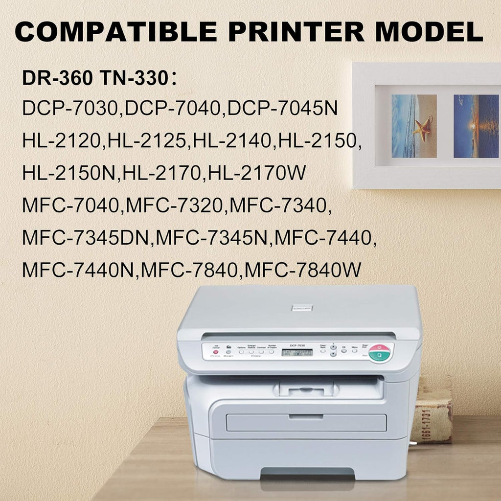 2 pks Black Drum Unit & Toner Cartridge for Brother Printer Series B338111