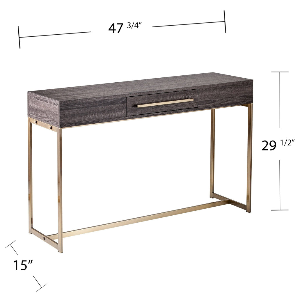 Black Oak Antique Brass Console Table with Storage W59766