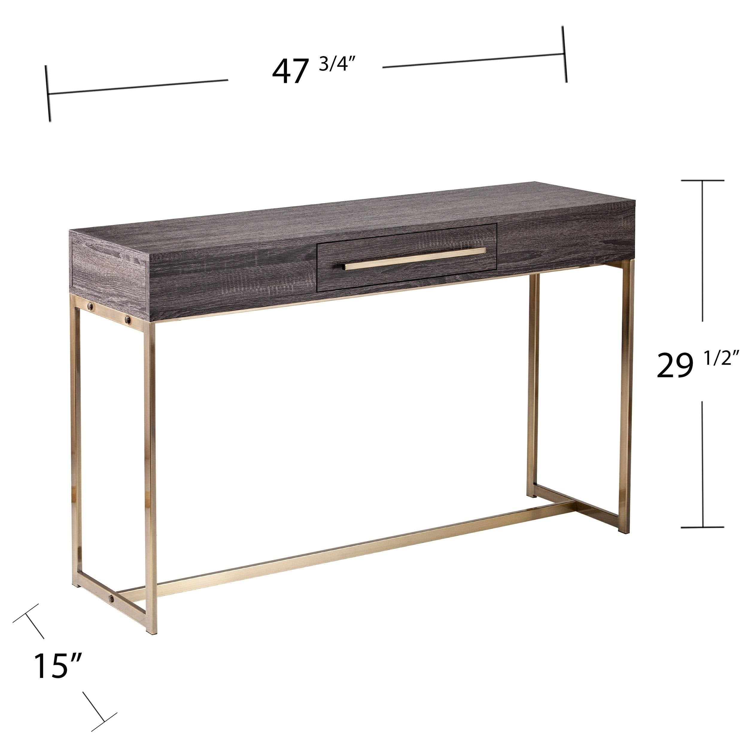 Black Oak Antique Brass Console Table with Storage W59766
