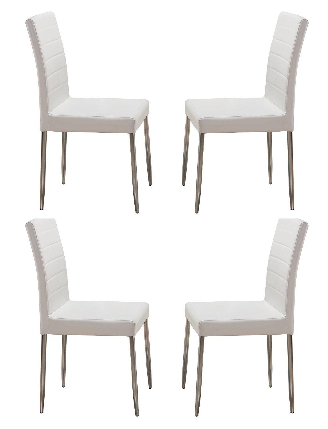 White Parson Chairs with Chrome Legs Set of 4 Q63923