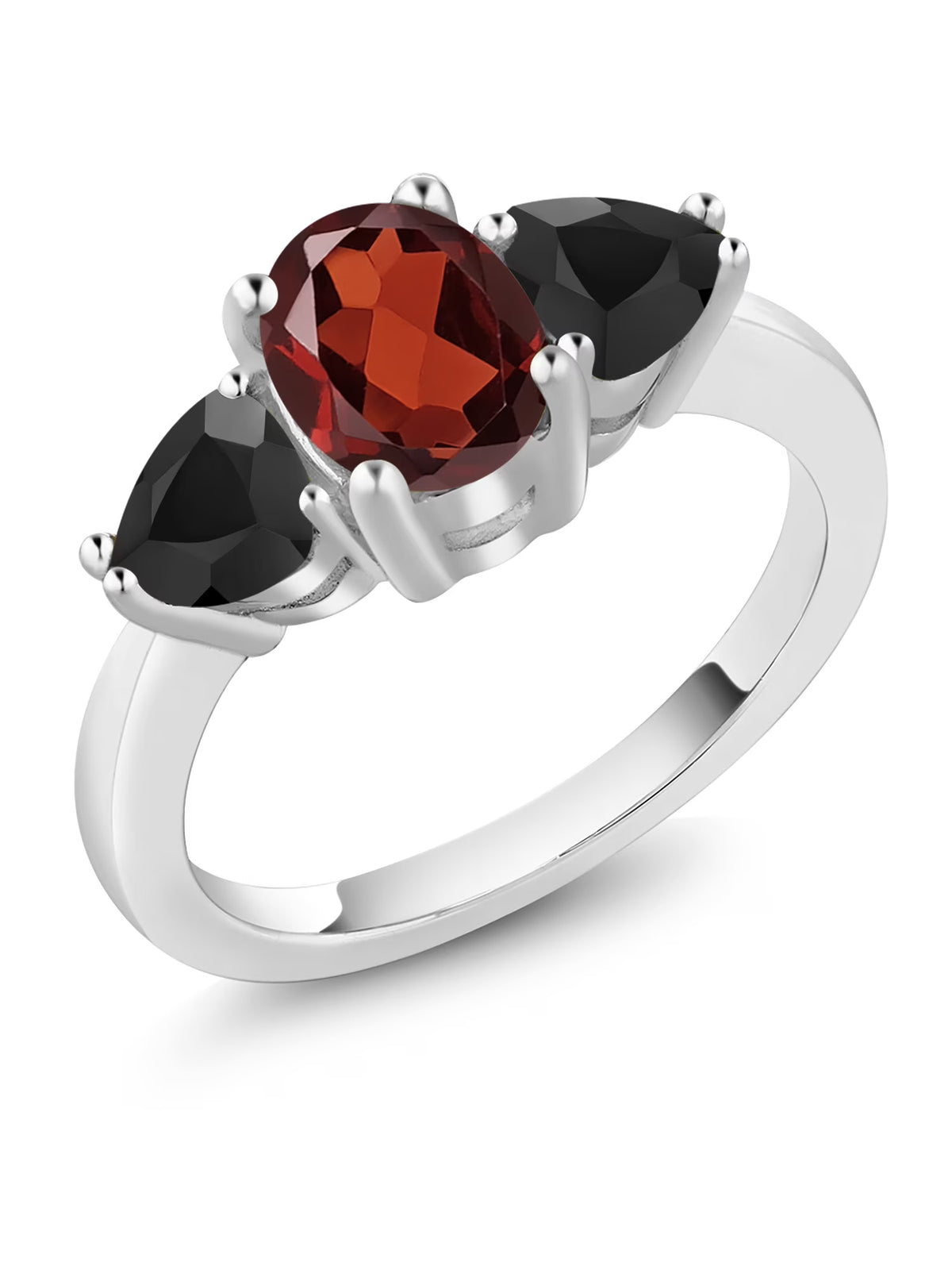 Oval Red Garnet Black Onyx 925 Sterling Silver Ring W534