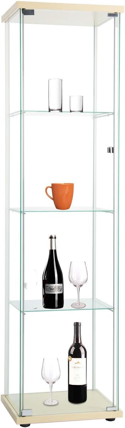 Black Glass Display Cabinet with Glass Doors 4 Shelves O3304