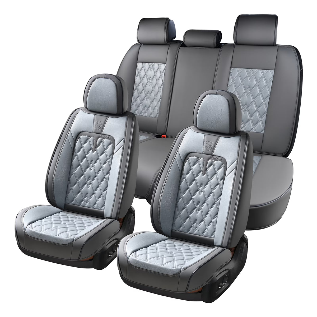 Gray Faux Leather Car Seat Covers Full Set 5 Seats Waterproof Universal Fit Y963