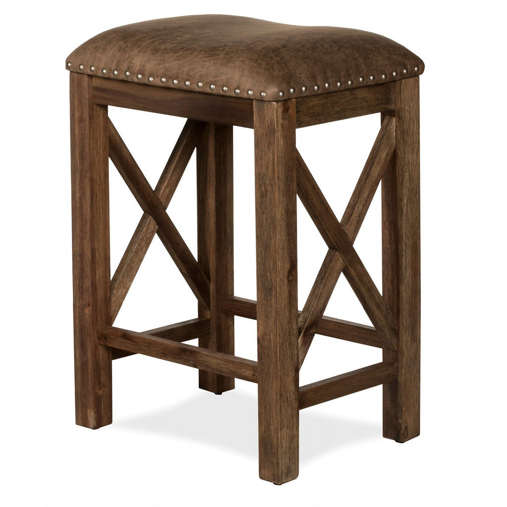 26" Wood/Faux Leather Counter Stool in Brown (Set of 2) K604522
