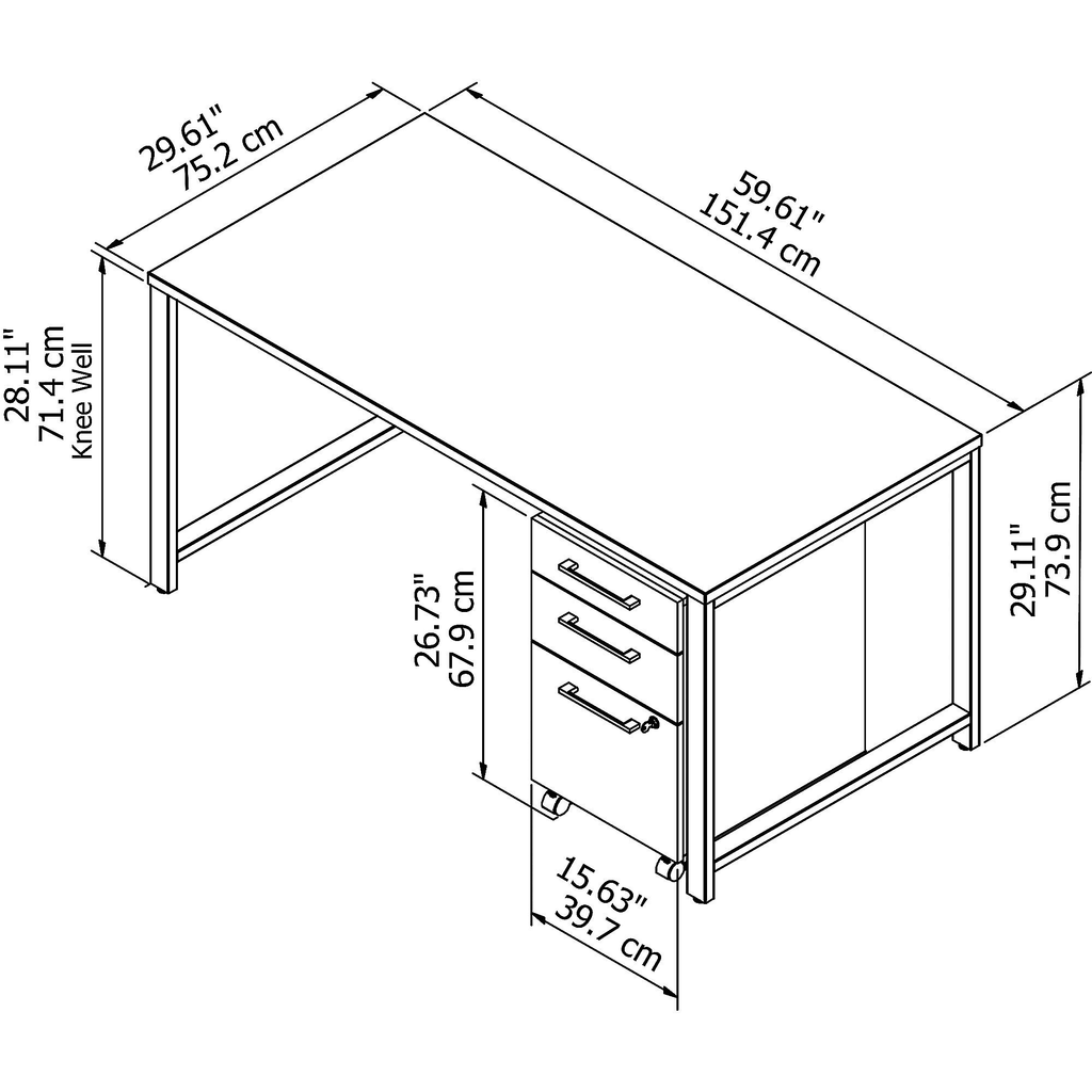 60W x 30D Table Desk with 3 Drawer Mobile File Cabinet, Storm Gray Y34603