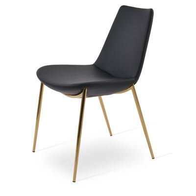 Black Genuine Leather Side Chair with Gold Base T8261