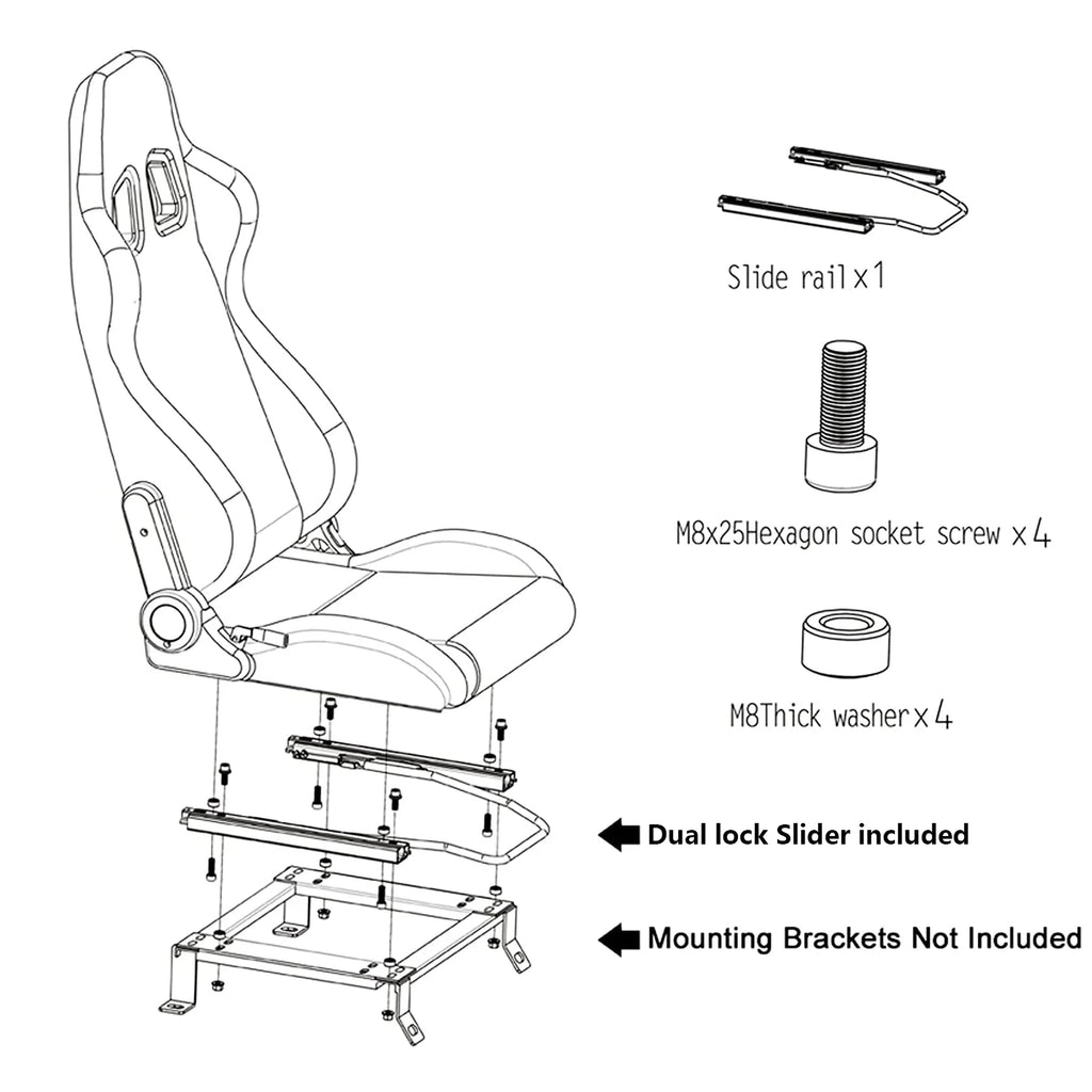 2PCS Universal PVC Leather Racing Seats with Dual Lock Sliders E471