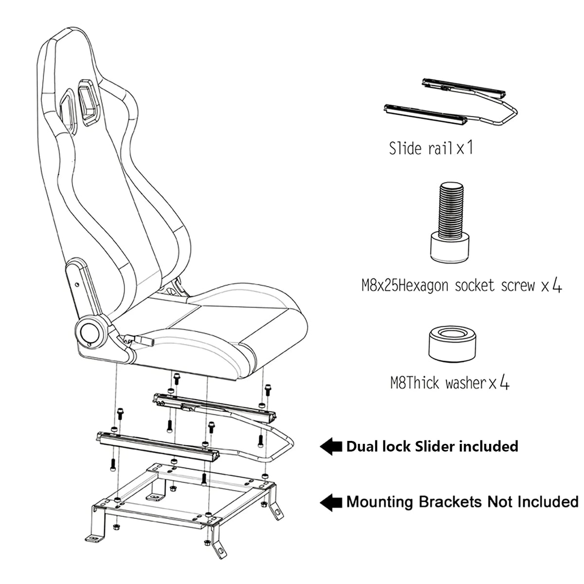 2PCS Universal PVC Leather Racing Seats with Dual Lock Sliders E471