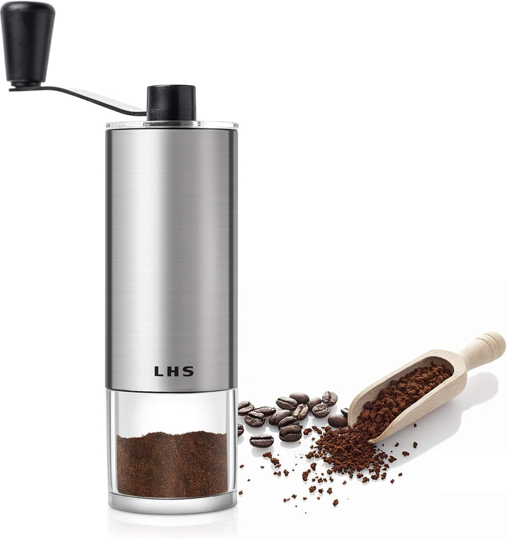 Manual Coffee Grinder with Adjustable Setting Ceramic Burr & Scale Cup Stainless Steel Coffee Mill S779