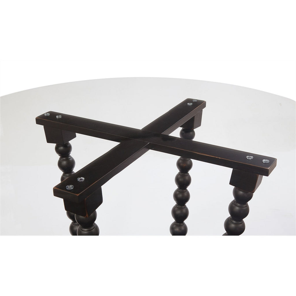 Antique Black Round Wood & Glass Dining Table O5518
