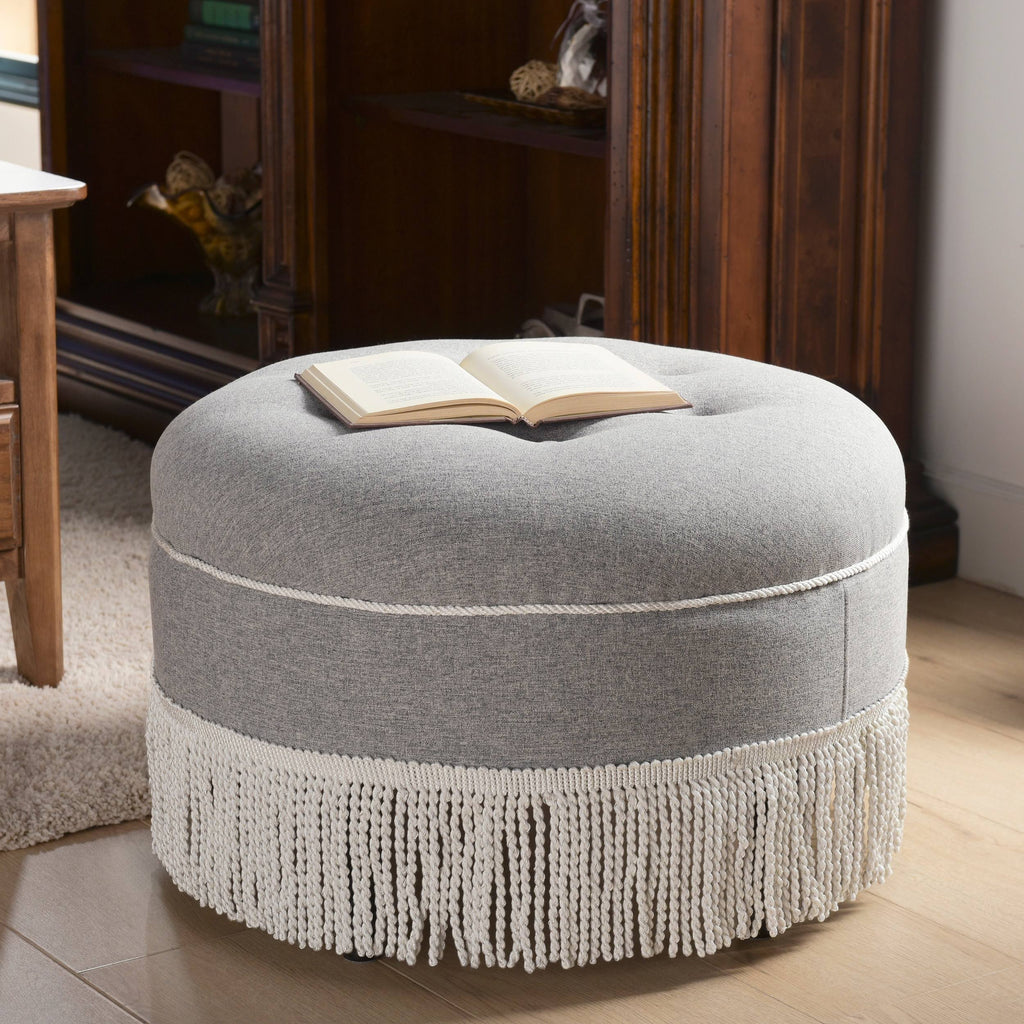 Off White Tufted Round Ottoman I1326