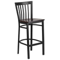 Black School House Back Metal Bar Stool with Burgundy Vinyl Seat I7166
