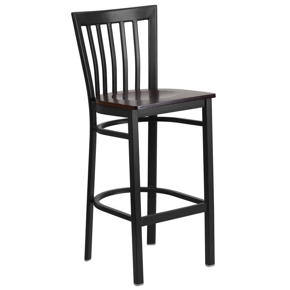 Black School House Back Metal Bar Stool with Burgundy Vinyl Seat I7166