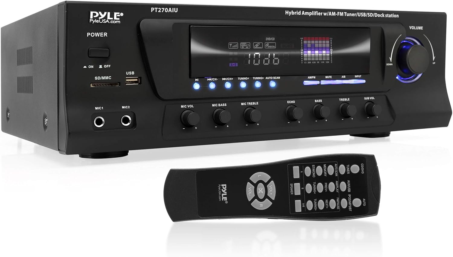 300W Digital Stereo Receiver System with AM/FM Tuner, USB/SD MP3 Player, Subwoofer Control, A/B Speaker, iPod/MP3 Input, Karaoke, Cable & Remote Sensor I78399