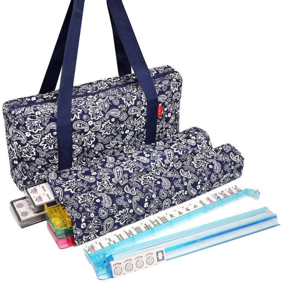 American mAh Jongg Set with White Tiles and Blue Paisley Soft Bag P723845