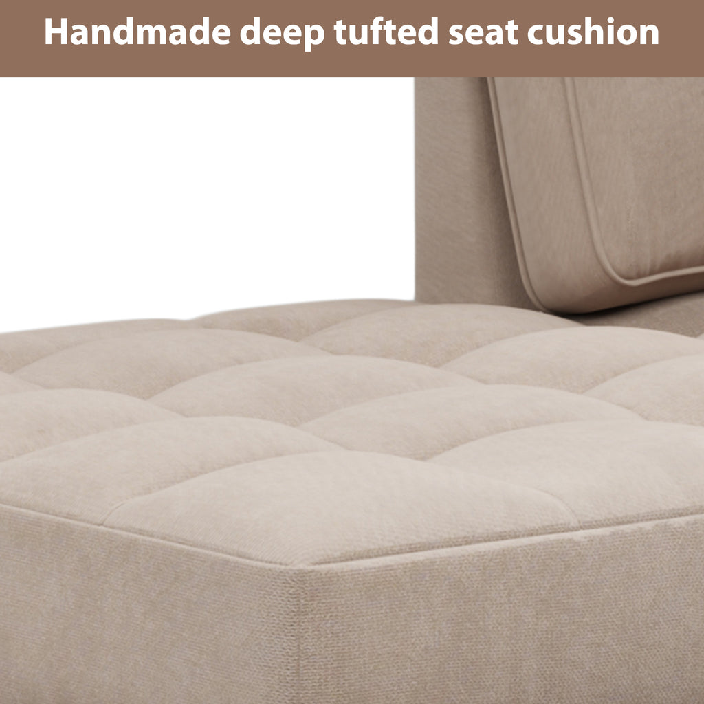 Warm Grey Tufted Fabric Chaise Lounge with Toss Pillow T929593